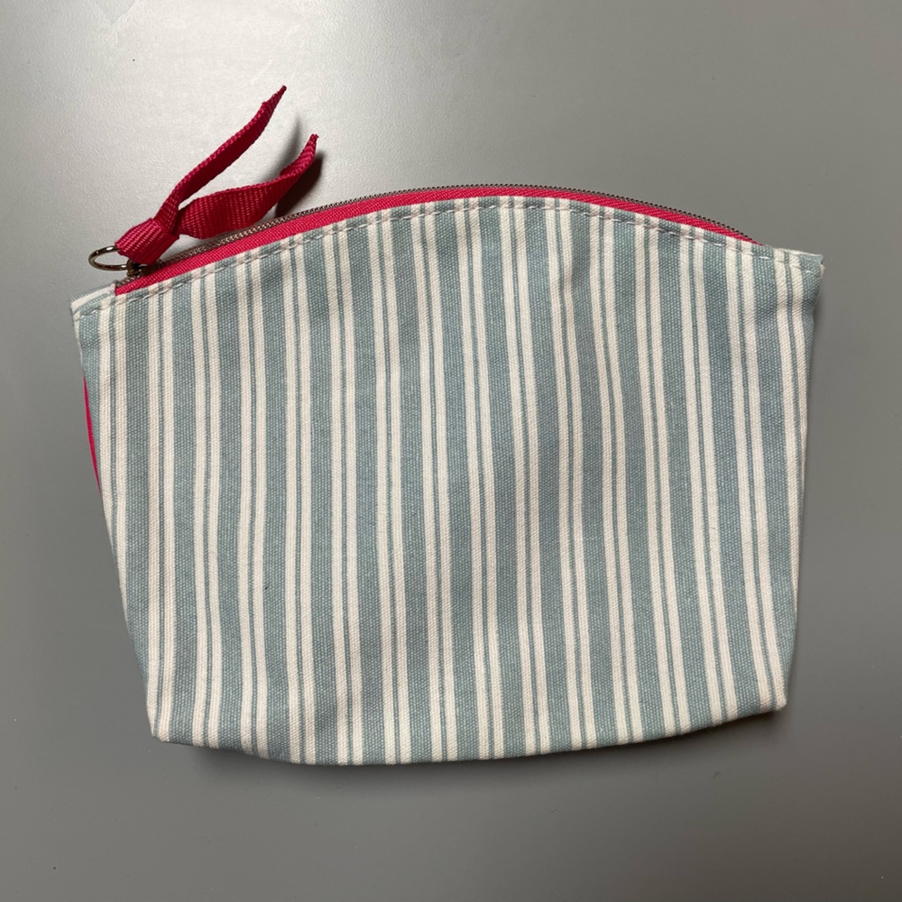 Light Blue and White Striped Ipsy Makeup Bag